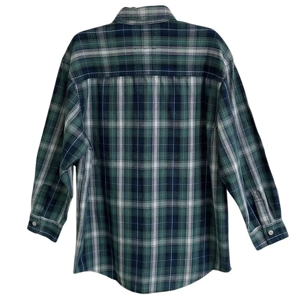 Levi’s Y2K green plaid button up flannel shirt‎ boys L 16/18 New Deadstock